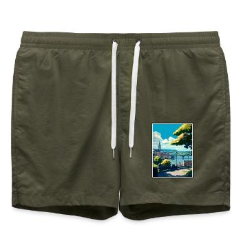 Koblenz Deutschland Vintage Reiseposter WPA Souvenir - Badeshorts - Olive - Vorne - AI Model Male 185 light (185cm)