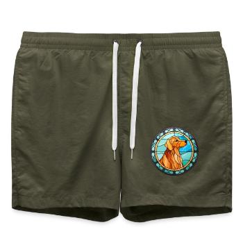 Schweizer Laufhund Hunderasse Buntglas Bunt Wa - Badeshorts - Olive - Vorne - AI Model Male 185 light (185cm)