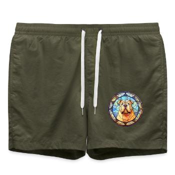 Shar Pei Hunderasse Buntes Glas Buntes Wasserkoll - Badeshorts - Olive - Vorne - AI Model Male 185 light (185cm)
