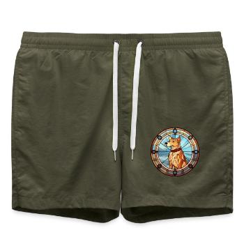 Laufhund Hunderasse Buntes Glas Buntes Wassercol - Badeshorts - Olive - Vorne - AI Model Male 185 light (185cm)