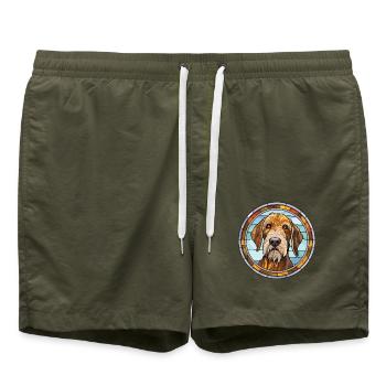 Istrischer Drahthaarhundhund Rasse Buntglas C - Badeshorts - Olive - Vorne - AI Model Male 185 light (185cm)
