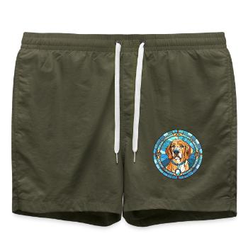 Deutscher Wachtelhund Hunderasse Buntglas Colo - Badeshorts - Olive - Vorne - AI Model Male 185 light (185cm)