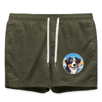 Walisischer Schäferhund Hund Rasse Cartoon Kawaii Aquarell - Badeshorts - Olive - Vorne - AI Model Male 185 light (185cm)