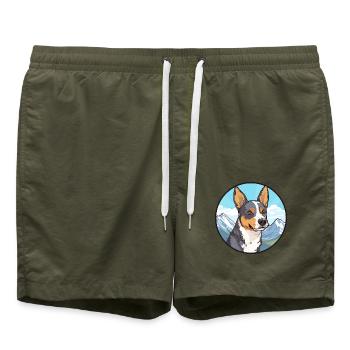 St Miguel Cattle Dog Rasse Cartoon Kawaii Watercol - Badeshorts - Olive - Vorne - AI Model Male 185 light (185cm)