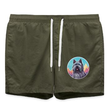 Skye Terrier Hunderasse Cartoon Kawaii Aquarell - Badeshorts - Olive - Vorne - AI Model Male 185 light (185cm)