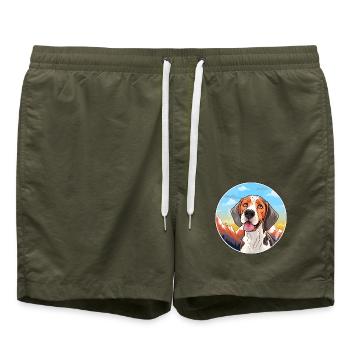 Serbischer Jagdhund Rasse Cartoon Kawaii Aquarell - Badeshorts - Olive - Vorne - AI Model Male 185 light (185cm)