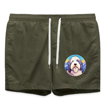 Alter englischer Schäferhund Hunderasse Cartoon Kawaii Wate - Badeshorts - Olive - Vorne - AI Model Male 185 light (185cm)