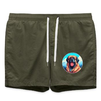 Leonberger Hunderasse Cartoon Kawaii Aquarell - Badeshorts - Olive - Vorne - AI Model Male 185 light (185cm)