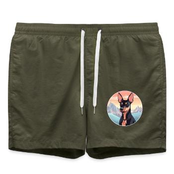 Englisch Toy Terrier Hunderasse Cartoon Kawaii Wasser - Badeshorts - Olive - Vorne - AI Model Male 185 light (185cm)