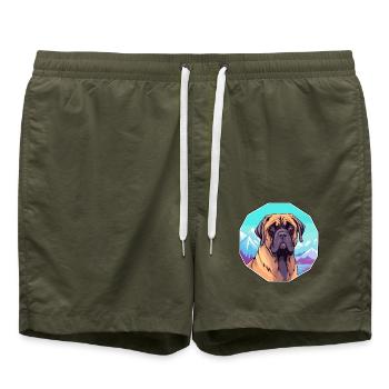Brasilianische Dogge Hunderasse Cartoon Kawaii Waterco - Badeshorts - Olive - Vorne - AI Model Male 185 light (185cm)