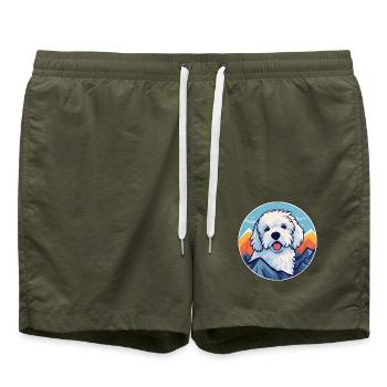 Bolognese Hunderasse Cartoon Kawaii Aquarell - Badeshorts - Olive - Vorne - AI Model Male 185 light (185cm)