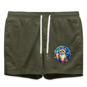 Waschbär Buntes Buntes Cartoon Kawaii Anim - Badeshorts - Olive - Vorne - AI Model Male 185 light (185cm)