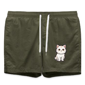 Katze niedliche Karikatur Kawaii Aquarell Tier Haustier - Badeshorts - Olive - Vorne - AI Model Male 185 light (185cm)