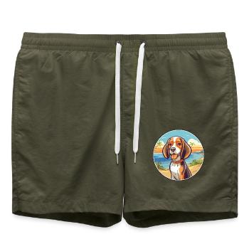 Kerry Beagle Hund Rasse Cartoon Kawaii Clipart Hund - Badeshorts - Olive - Vorne - AI Model Male 185 light (185cm)