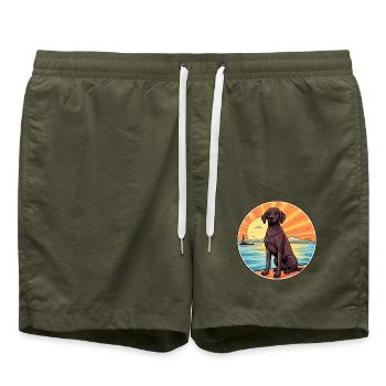 Berger de Beauce Hund Rasse Cartoon Kawaii Clipart - Badeshorts - Olive - Vorne - AI Model Male 185 light (185cm)