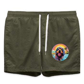 Tibetan Mastiff Hunderasse Bunte Karikatur Waterco - Badeshorts - Olive - Vorne - AI Model Male 185 light (185cm)