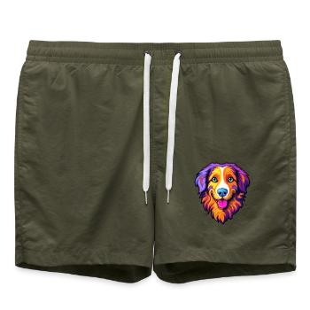 Englischer Schäferhund Rasse Cartoon Kawaii Illustra - Badeshorts - Olive - Vorne - AI Model Male 185 light (185cm)
