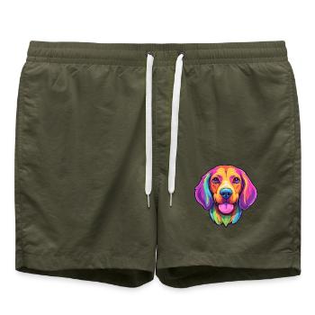 Dänische Broholmer Hunderasse Cartoon Kawaii Illustra - Badeshorts - Olive - Vorne - AI Model Male 185 light (185cm)