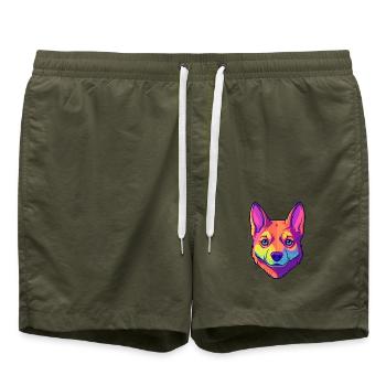 Carolina Hunderasse Cartoon Kawaii Illustration - Badeshorts - Olive - Vorne - AI Model Male 185 light (185cm)