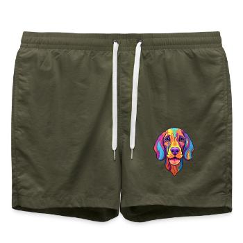 Braque Du Bourbonnais Hunderasse Cartoon Kawaii Ill - Badeshorts - Olive - Vorne - AI Model Male 185 light (185cm)