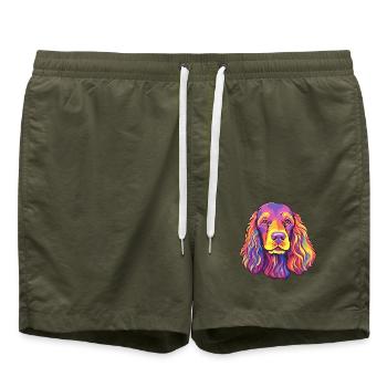 Boykin Spaniel Hunderasse Cartoon Kawaii Illustrati - Badeshorts - Olive - Vorne - AI Model Male 185 light (185cm)