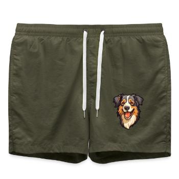Englischer Schäferhund Rasse Cartoon Kawaii Illustra - Badeshorts - Olive - Vorne - AI Model Male 185 light (185cm)