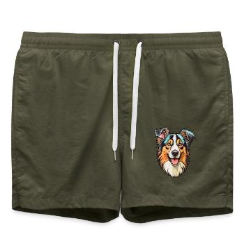 Böhmischer Schäferhund Rasse Cartoon Kawaii Illustration - Badeshorts - Olive - Vorne - AI Model Male 185 light (185cm)