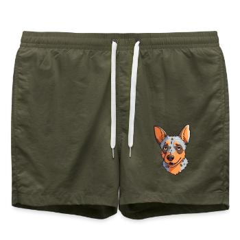 Australische Rinderhundrasse Cartoon Kawaii Illustration - Badeshorts - Olive - Vorne - AI Model Male 185 light (185cm)