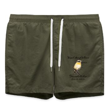 Braunkehlchen, Vogel des Jahres 2023 - Badeshorts - Olive - Vorne - AI Model Male 185 light (185cm)