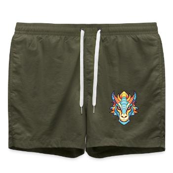 Drache Buntes Aquarell Tier Haustier Illustration - Badeshorts - Olive - Vorne - AI Model Male 185 light (185cm)