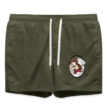 Feuriger Spaghetti Küchenprofi - Badeshorts - Olive - Vorne - AI Model Male 185 light (185cm)
