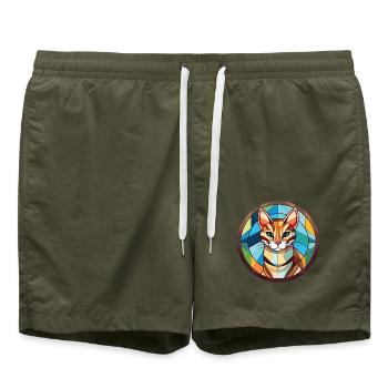 Ozelot Katze buntes Aquarell Tier Illustration - Badeshorts - Olive - Vorne - AI Model Male 185 light (185cm)