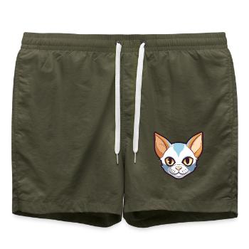 Javanische Katze Karikatur Aquarell Illustration - Badeshorts - Olive - Vorne - AI Model Male 185 light (185cm)