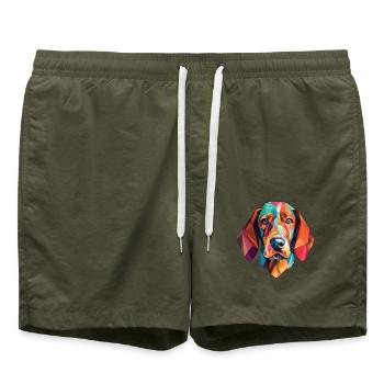 Polnischer Jagdhund Hund Rasse buntes Aquarell - Badeshorts - Olive - Vorne - AI Model Male 185 light (185cm)