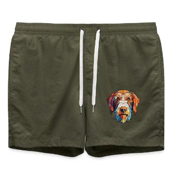 Istrische Drahthaar-Jagdhund-Rasse Aquarell - Badeshorts - Olive - Vorne - AI Model Male 185 light (185cm)
