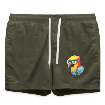 Papagei mit Brille Cartoon Kawaii Illustration - Badeshorts - Olive - Vorne - AI Model Male 185 light (185cm)