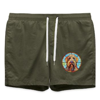 Briard-Hunderasse Bunte Aquarell-Illustration - Badeshorts - Olive - Vorne - AI Model Male 185 light (185cm)