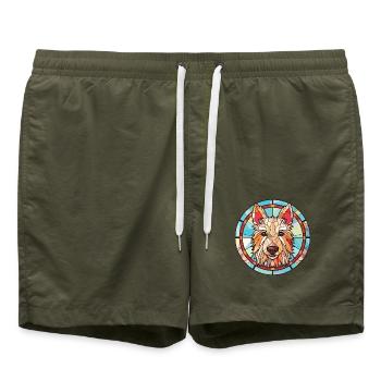 Berger Picard Hunderasse Aquarell Illustration - Badeshorts - Olive - Vorne - AI Model Male 185 light (185cm)