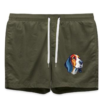 Französischer dreifarbiger Hundehund Rasse Aquarellglas - Badeshorts - Olive - Vorne - AI Model Male 185 light (185cm)