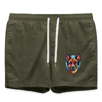 Deutscher Wachtelhund Hunderasse Aquarellglas - Badeshorts - Olive - Vorne - AI Model Male 185 light (185cm)