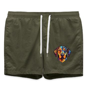 Dänische Broholmer Hunderasse Aquarell Illustration - Badeshorts - Olive - Vorne - AI Model Male 185 light (185cm)