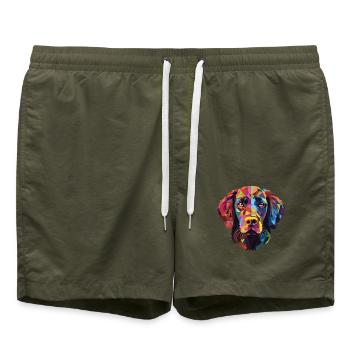 Lockig beschichtetes Retriever-Hunderassen-Aquarellglas - Badeshorts - Olive - Vorne - AI Model Male 185 light (185cm)