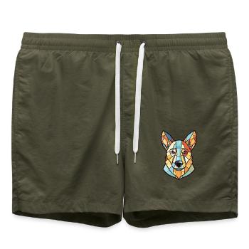 Carolina Hunderasse Aquarell Glas Illustration - Badeshorts - Olive - Vorne - AI Model Male 185 light (185cm)
