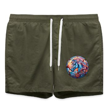 Pferd buntes Aquarell Tier Haustier Illustration - Badeshorts - Olive - Vorne - AI Model Male 185 light (185cm)