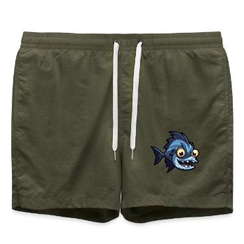 Tiefsee-Beilfisch-Karikatur-Kawaii-Illustration - Badeshorts - Olive - Vorne - AI Model Male 185 light (185cm)