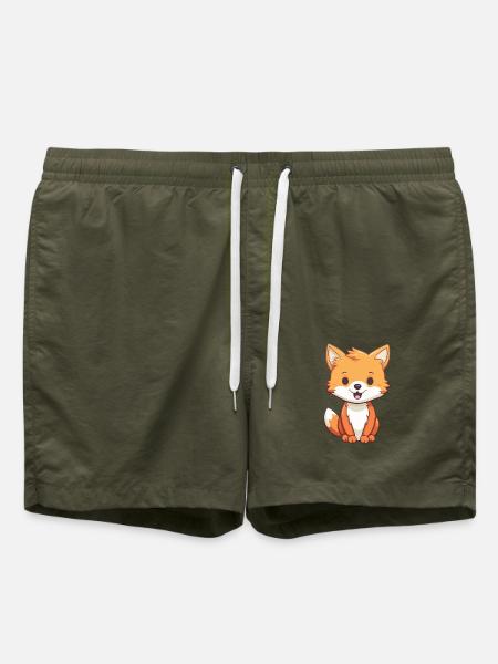 Fuchs-Karikatur-Kawaii-Aquarell-Illustration - Badeshorts - Olive