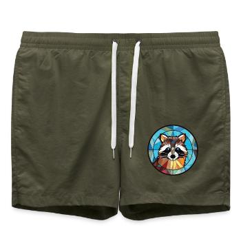Waschbär Buntes Aquarell Tier Haustier Illustration - Badeshorts - Olive - Vorne - AI Model Male 185 light (185cm)