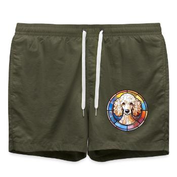 Pudel Hunderasse Aquarellglas - Badeshorts - Olive - Vorne - AI Model Male 185 light (185cm)