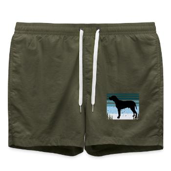 Braque Du Bourbonnais Hund Silhouette Retro Sonnenuntergang - Badeshorts - Olive - Vorne - AI Model Male 185 light (185cm)