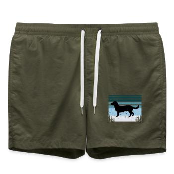 Alpine Dachsbracke Hund Silhouette Retro Sonnenuntergang - Badeshorts - Olive - Vorne - AI Model Male 185 light (185cm)